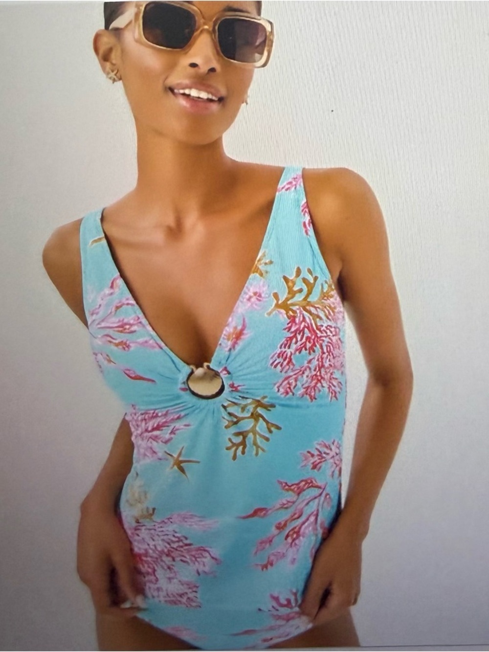 Lilly Pulitzer NWT Aqua Coral 2 -Piece Swimsuit with Ring Detail sz 0/2